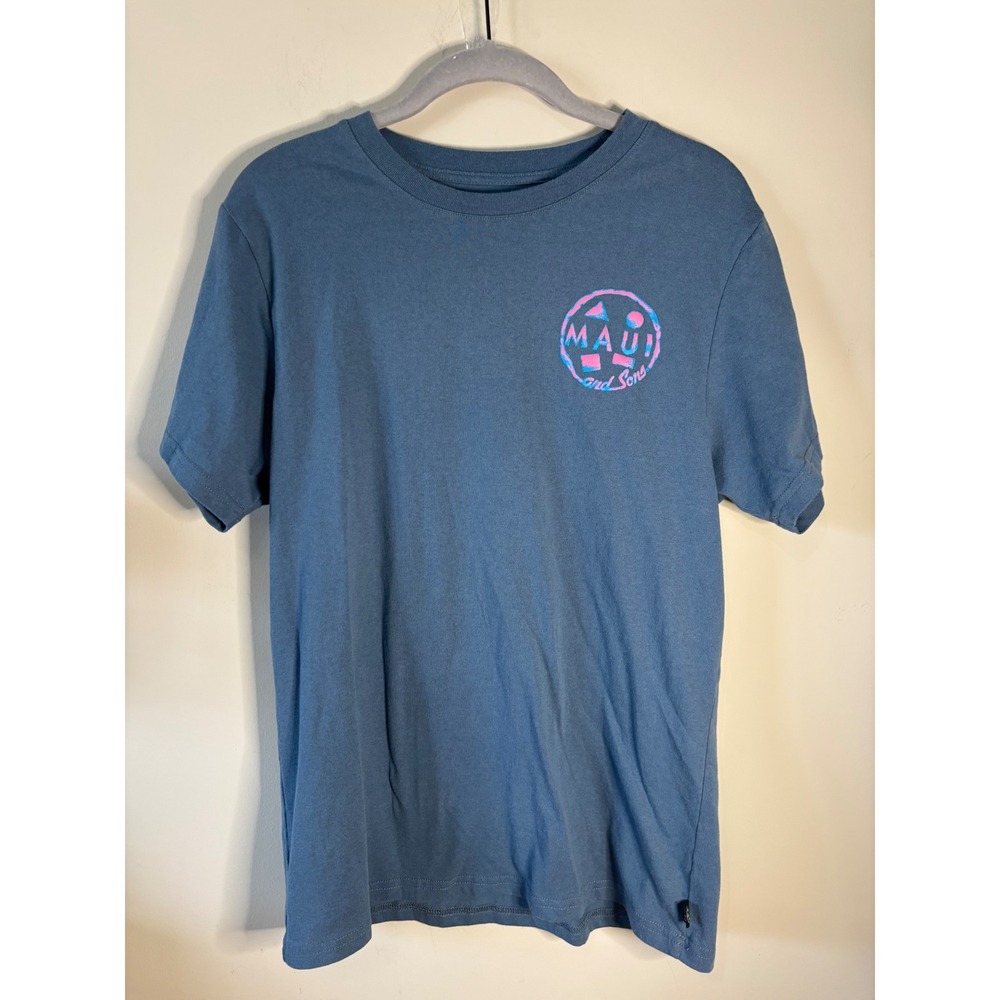 Maui and Sons Mens Blue Graphic T-Shirt Medium Neon Logo‎ Surf Skate Tee RN82698